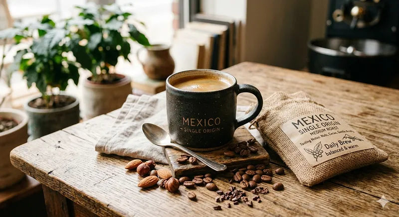 メキシコ産シングルオリジンの焙煎豆パッケージ